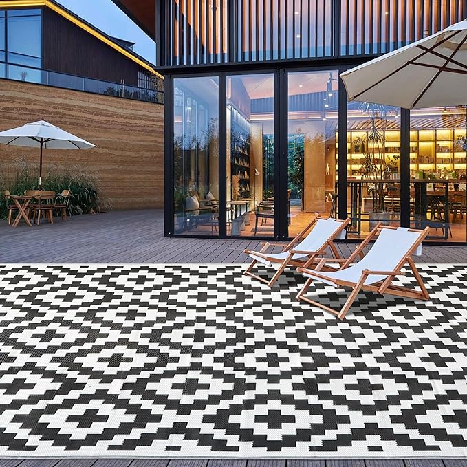SAND MINE Waterproof Outdoor Rug 9x18 ft, Plastic Straw Rug, Modern Area Rug,...