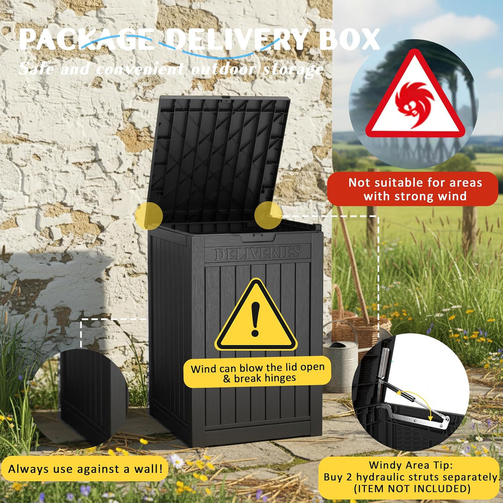 PatioZen Package Delivery Box, Waterproof Outdoor Container Lockable, Black