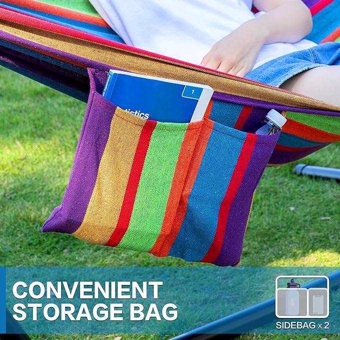 PNAEUT Double Hammocks with Stand for Outside, Portable Space Saving Heavy-Du...