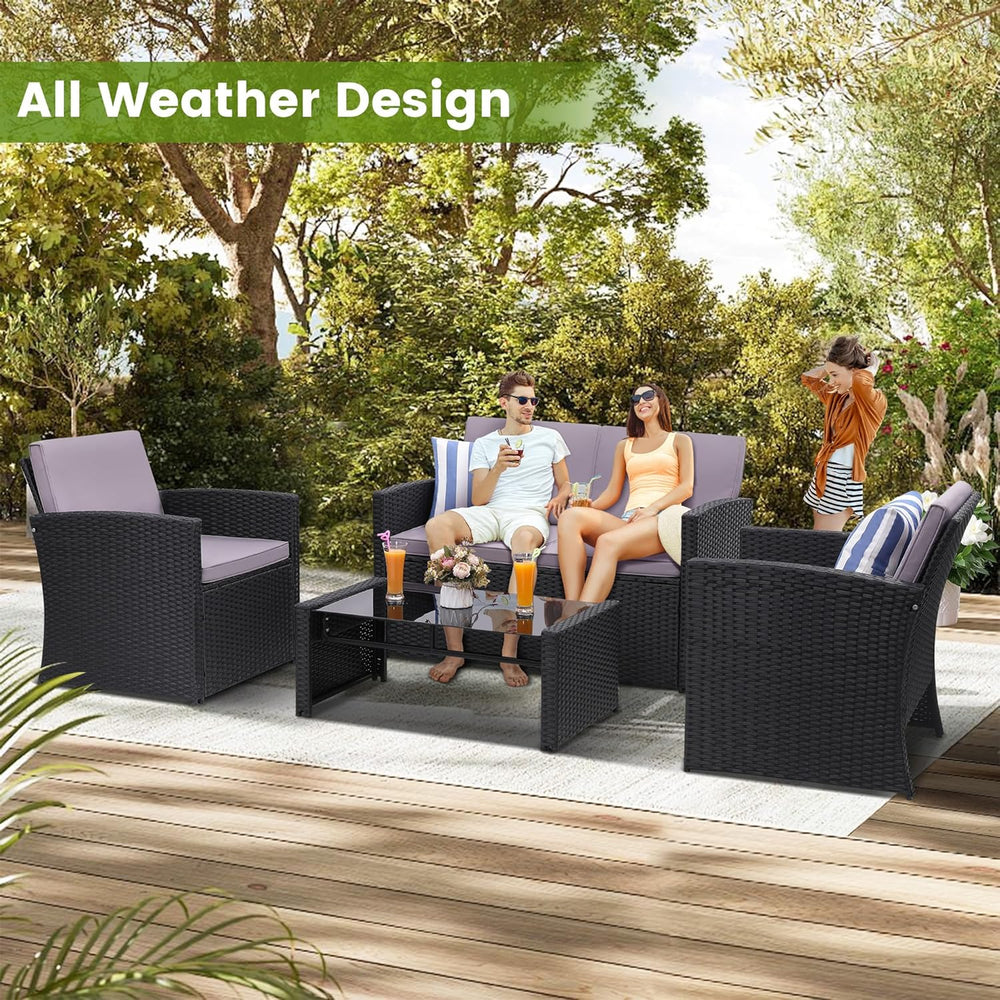 4 Piece Patio Furniture Set, Outdoor Wicker Conversation Set