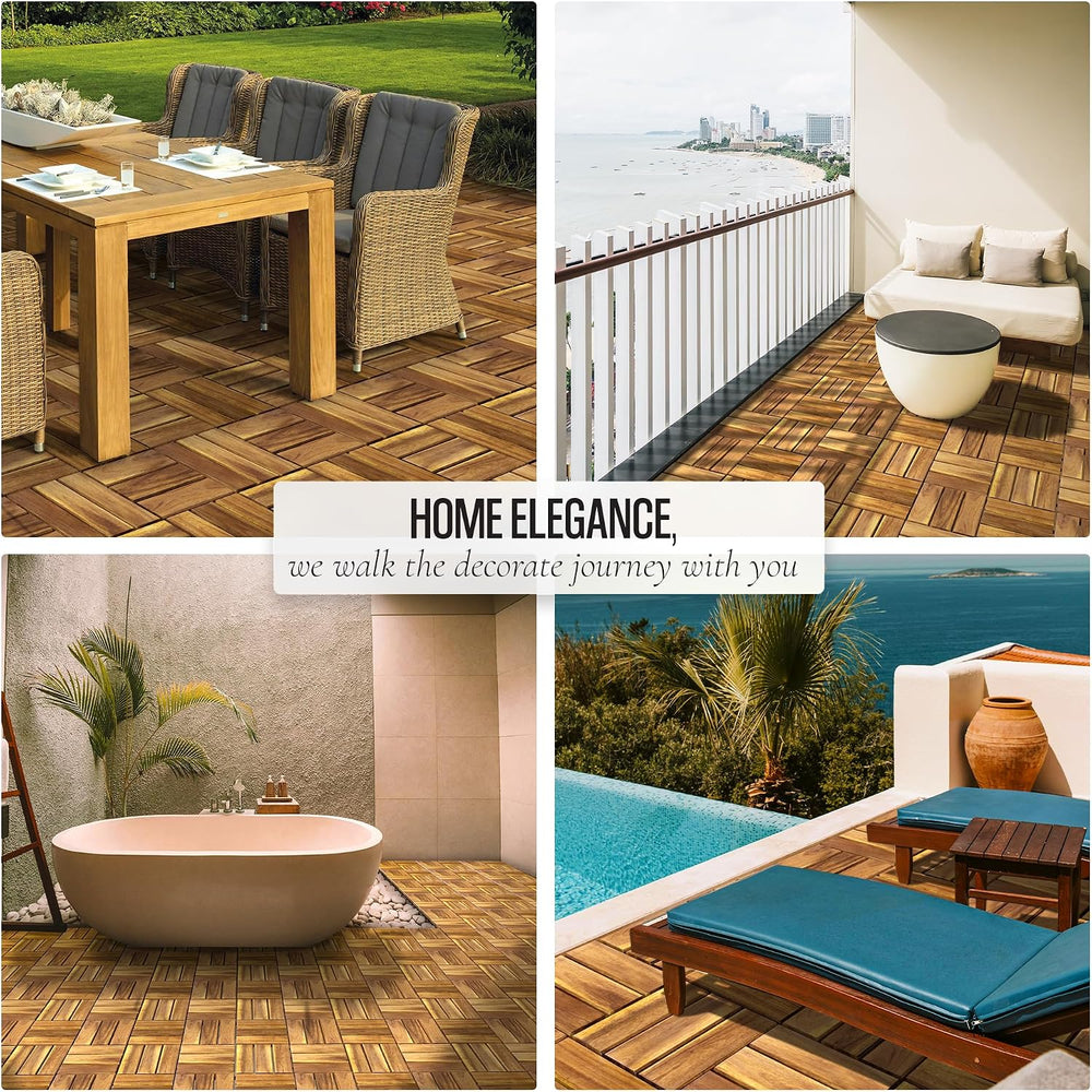 Interlocking Deck Tiles, 10 PCS 12" x 12" Acacia, Golden Teak Color