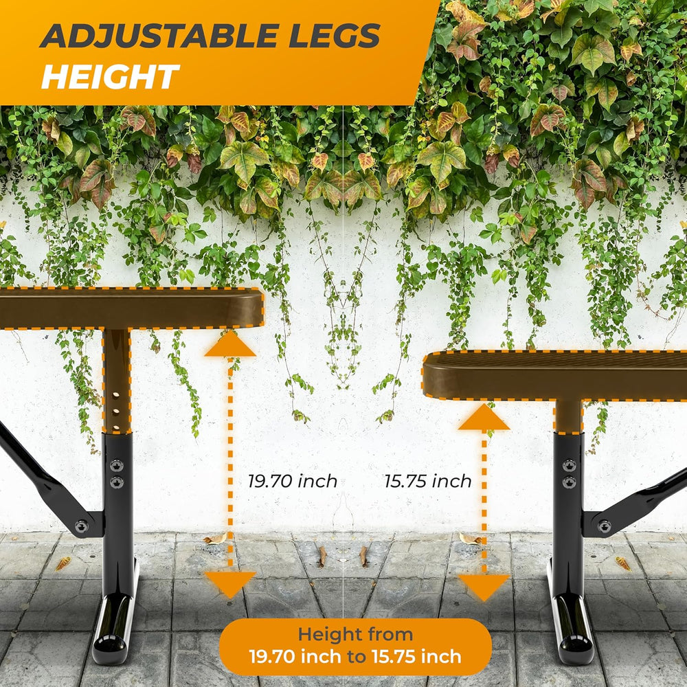 Heavy-Duty Outdoor Metal Bench, Adjustable Seat Height