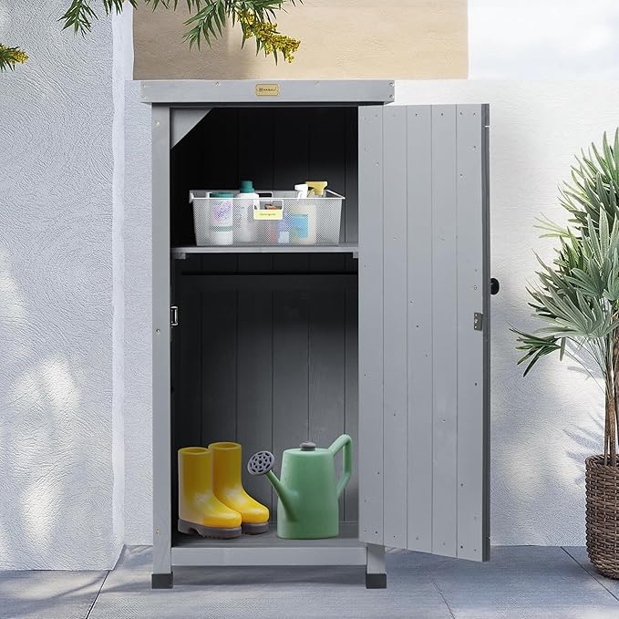 HABAU Outdoor Storage Cabinet for Patio, Garden Potting Bench Table with Shel...