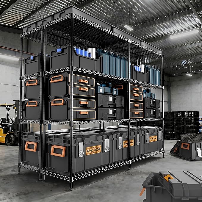 4 Tiers Storage Shelves Load 1200LBS, Metal Shelving Wire Metal Shelving Unit...