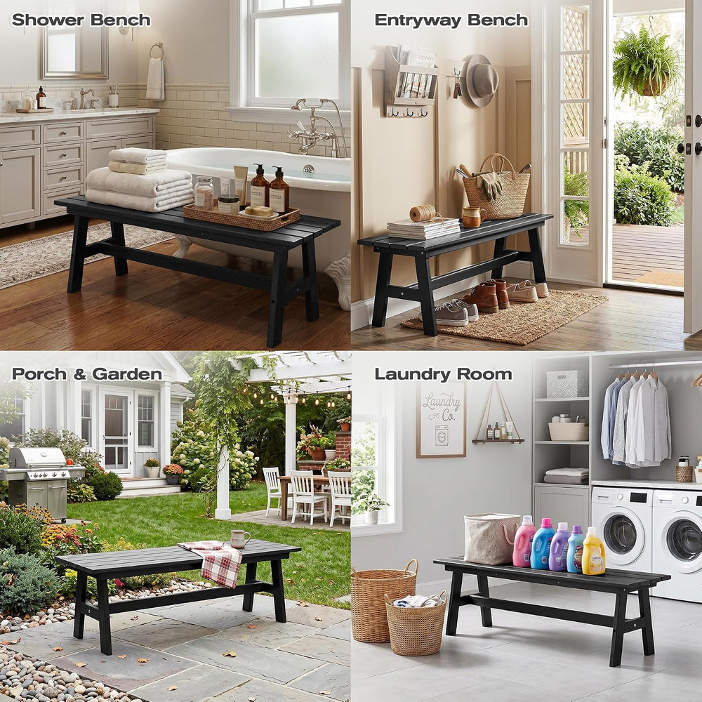 nalone Outdoor Bench, All-Weather HDPE Backless Bench for Porch (Black)