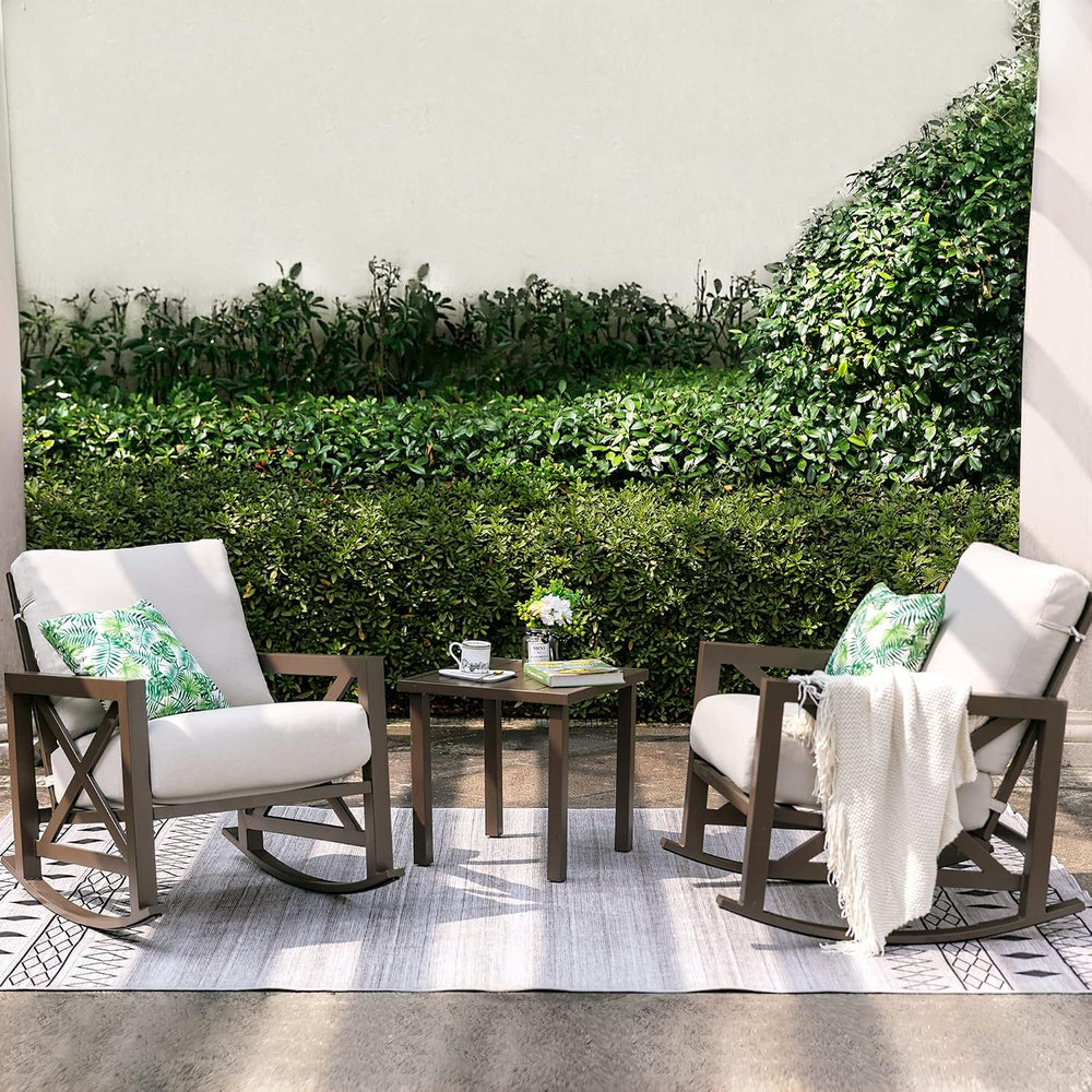 NATURAL EXPRESSIONS 3 Piece Patio Rocking Bistro Set, 6.5'' Thick Cus...