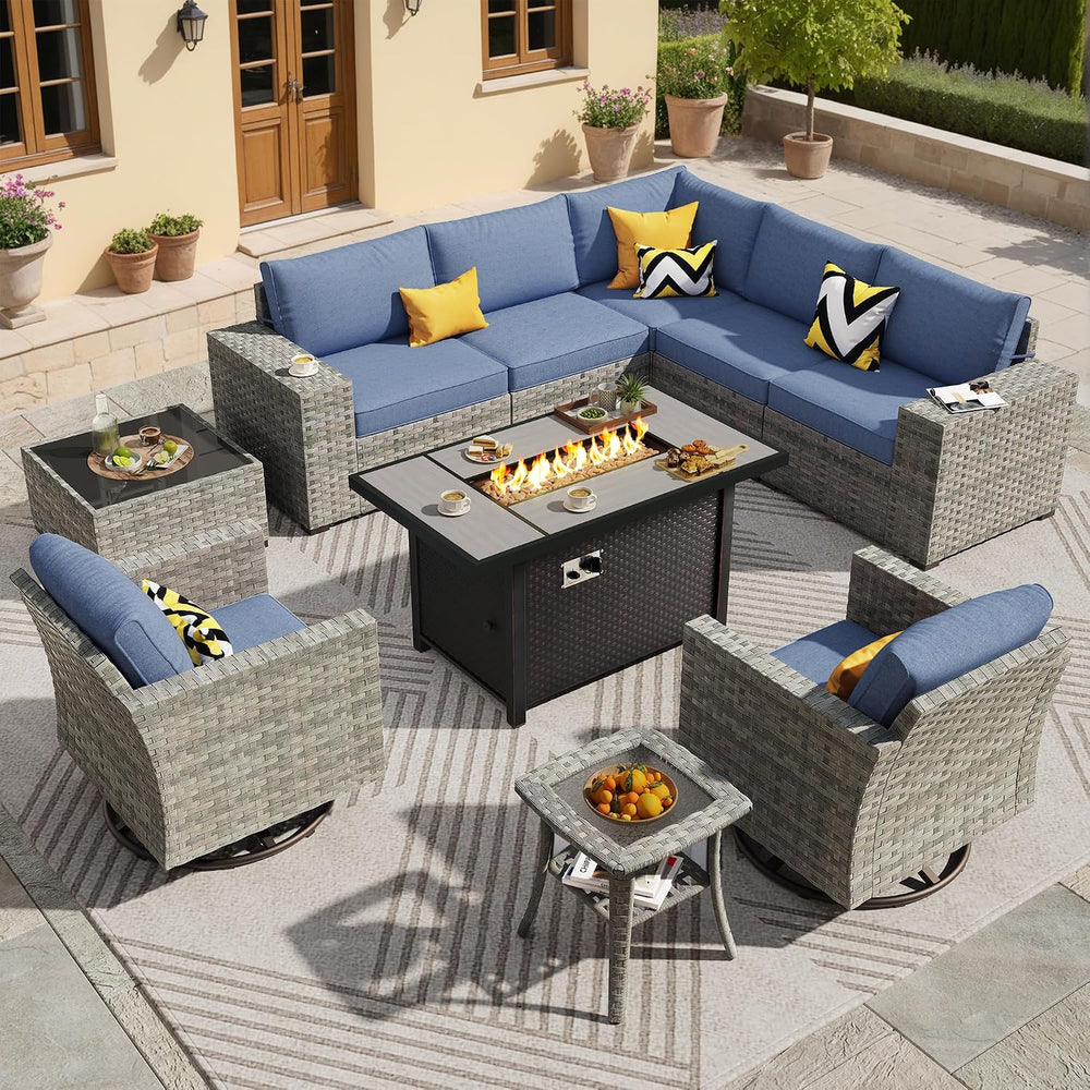 ovios 10 Pieces Patio Furniture Set, Outdoor Wicker Sectional Sofa Couch with...