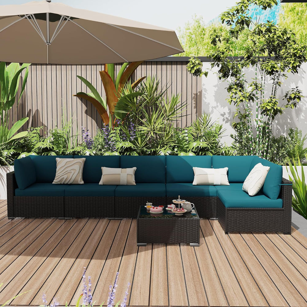 KIGOTY 7-Piece Patio Furniture Set, All-Weather PE Rattan Outdoor Sectional S...
