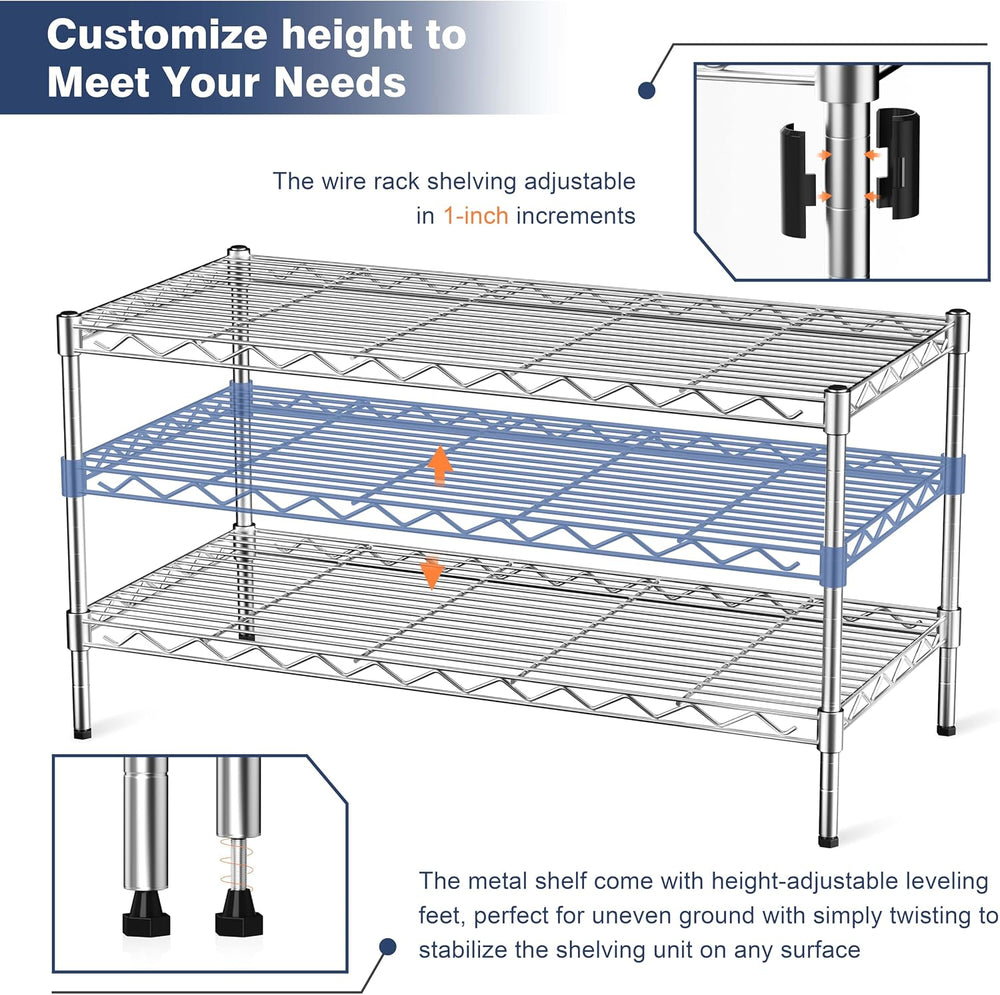 2-Tier Heavy Duty Metal Shelving Unit,Wire Shelf Rack with Lockable Wheels