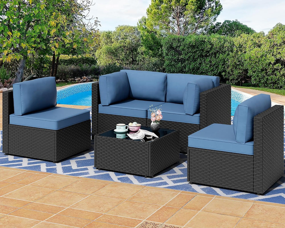 Shintenchi 5 Pieces Outdoor Patio Sectional Sofa Couch, PE Wicker Furniture S...