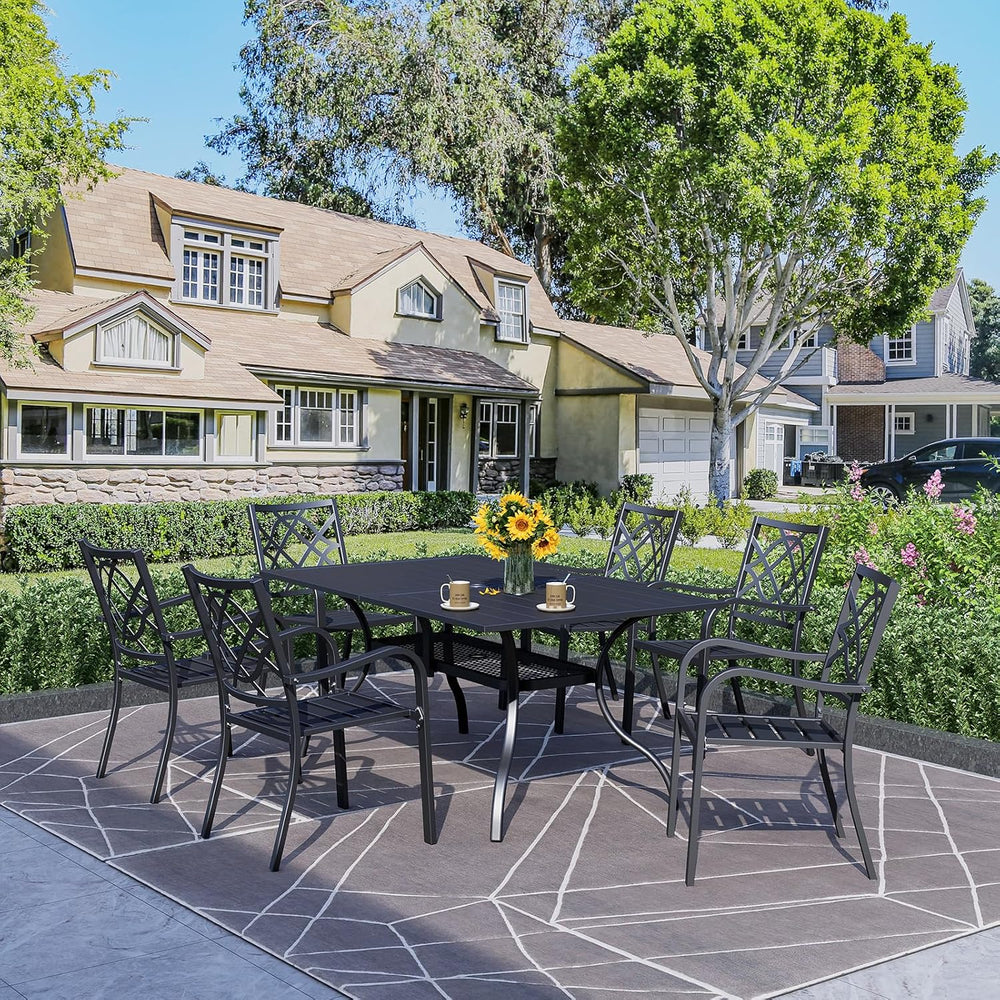 7 Pieces Patio Metal Furniture Outdoor Dining Set with 6 Stackable Bistro Cha...