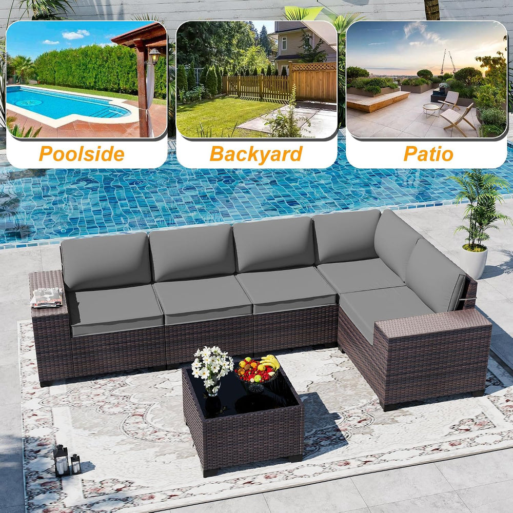 Outdoor Patio Furniture Set, 6 Pieces Outdoor Sectional Furniture High Backre...