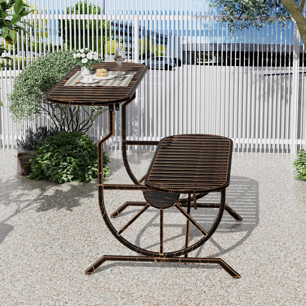 Outdoor Convertible Bench, Patio Garden Bench with Wagon Wheel Arms, Cast Iro...