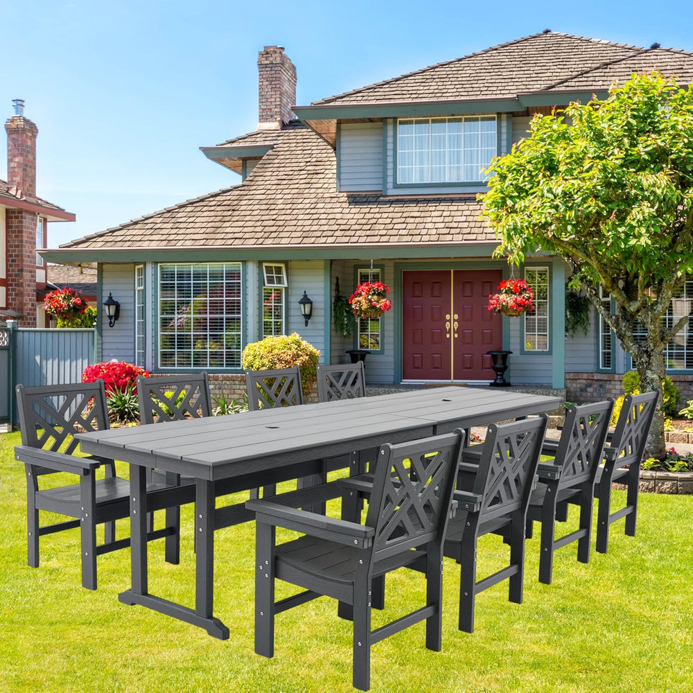 HDPE Dining Table Set for 8,10-Piece Outdoor Table and Chairs Include 8 Dinin...