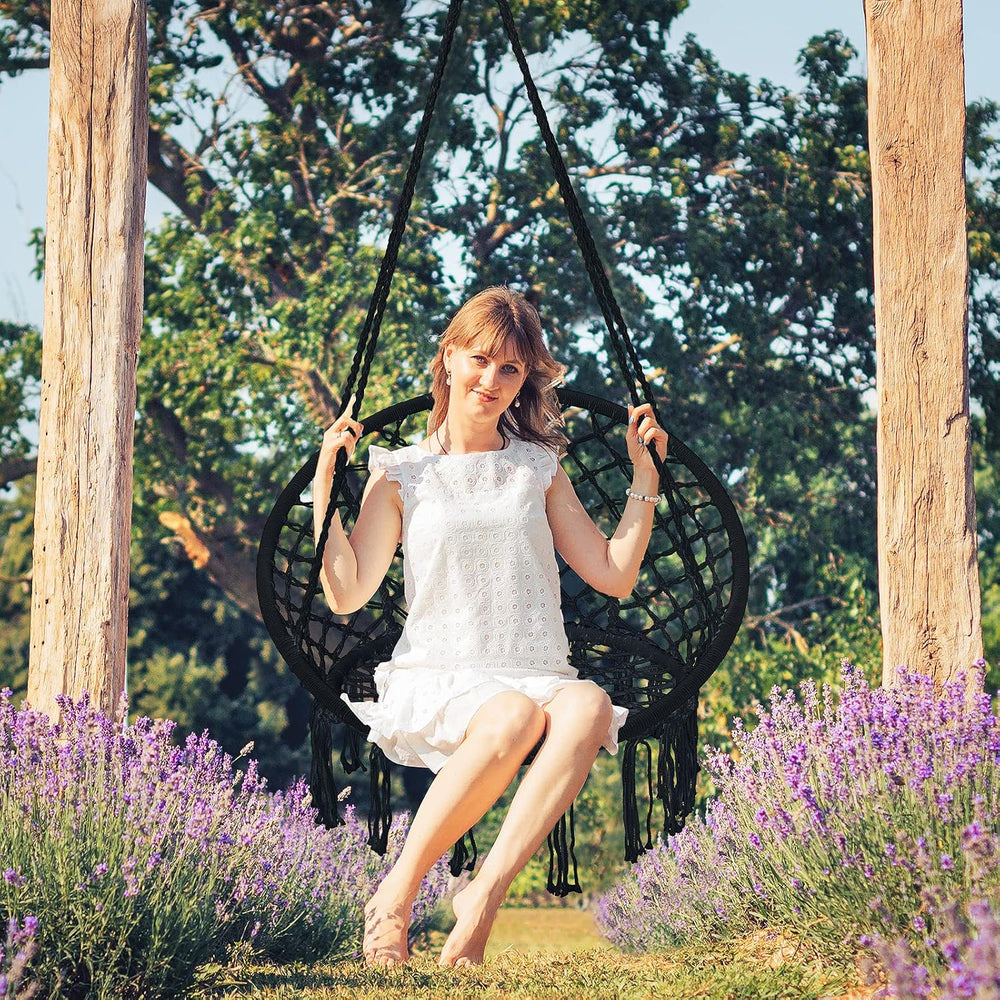 Hanging Swing Chair Bohemian Style Macrame Swing Chair with Tassels, Hammock ...