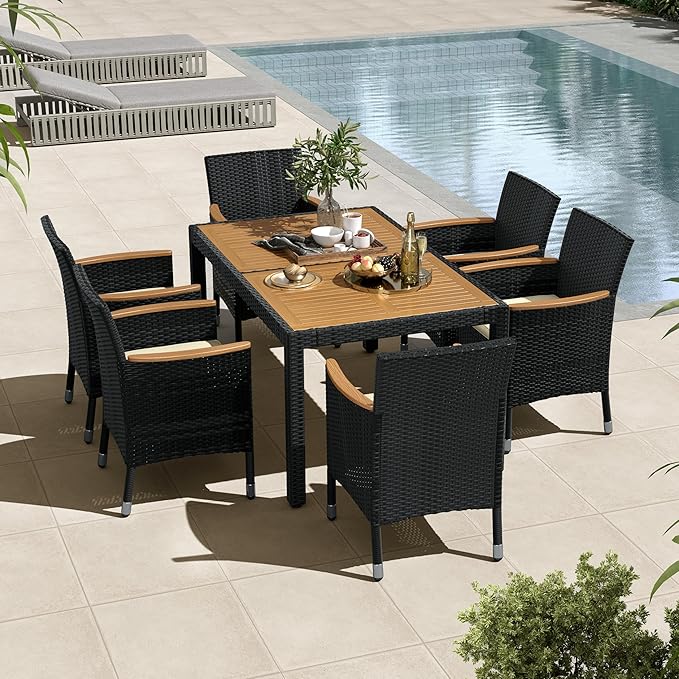 Yaheetech 7 Piece Patio Furniture Set, Outdoor Dining Acacia Wood Table Top R...