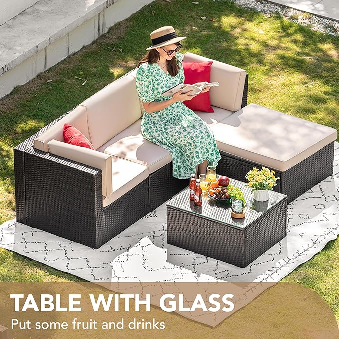 Devoko 5 Pieces Patio Furniture Sets All Weather Outdoor Sectional Patio Sofa...