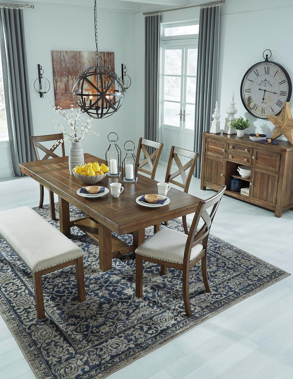 Signature Design by Ashley Moriville Wood Upholstered Dining Bench, Beige