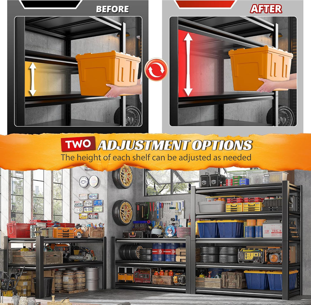 REIBII 5 Tier Garage Shelving for Garage, Adjustable Metal Shelving