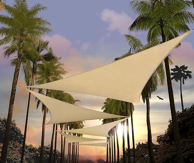 Amgo 22' x 22' x 22' Beige Triangle Sun Shade Sail UPF50+ Canopy ...