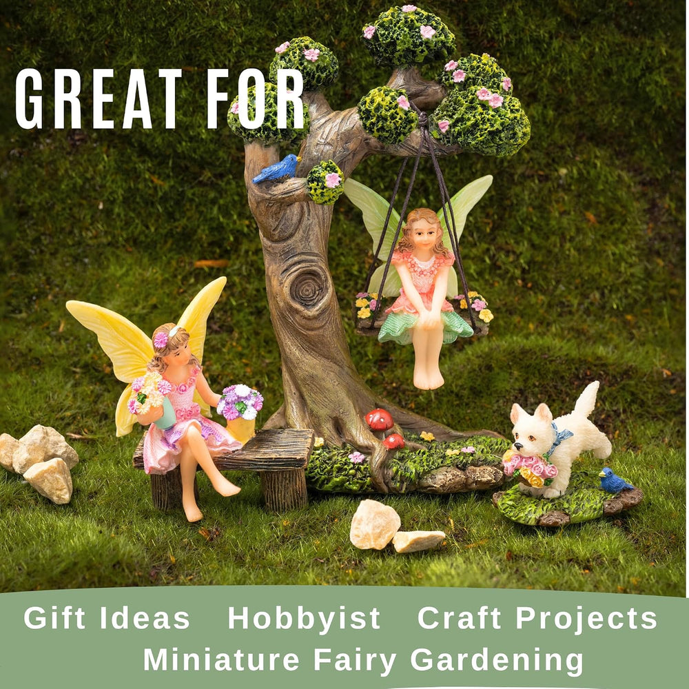Fairies for Fairy Garden - 4 Piece Set with Tree Swing | Hand-painted resin; ...