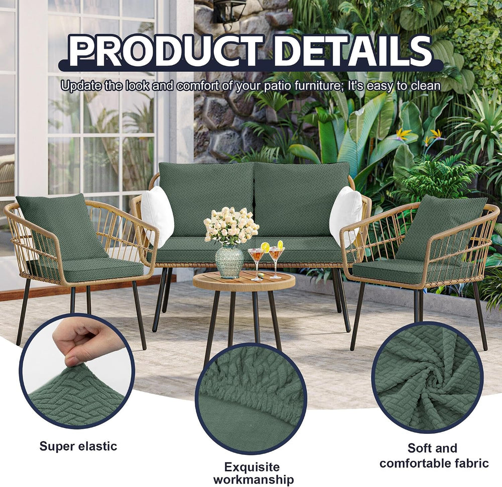 8Pcs Patio Cushion Covers, Outdoor Stretch Cushion Covers, Washable