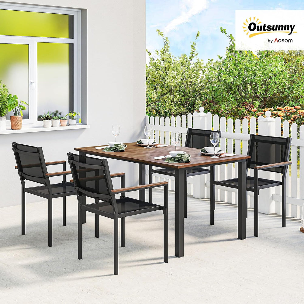 Outsunny 5 Piece Outdoor Dining Set for 4, 59" Rectangular Top, Teak