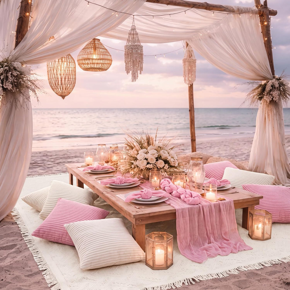 28 Pack Extra Large Pink Picnic Blanket Kit 91x71'' Outdoor Boho Pink...