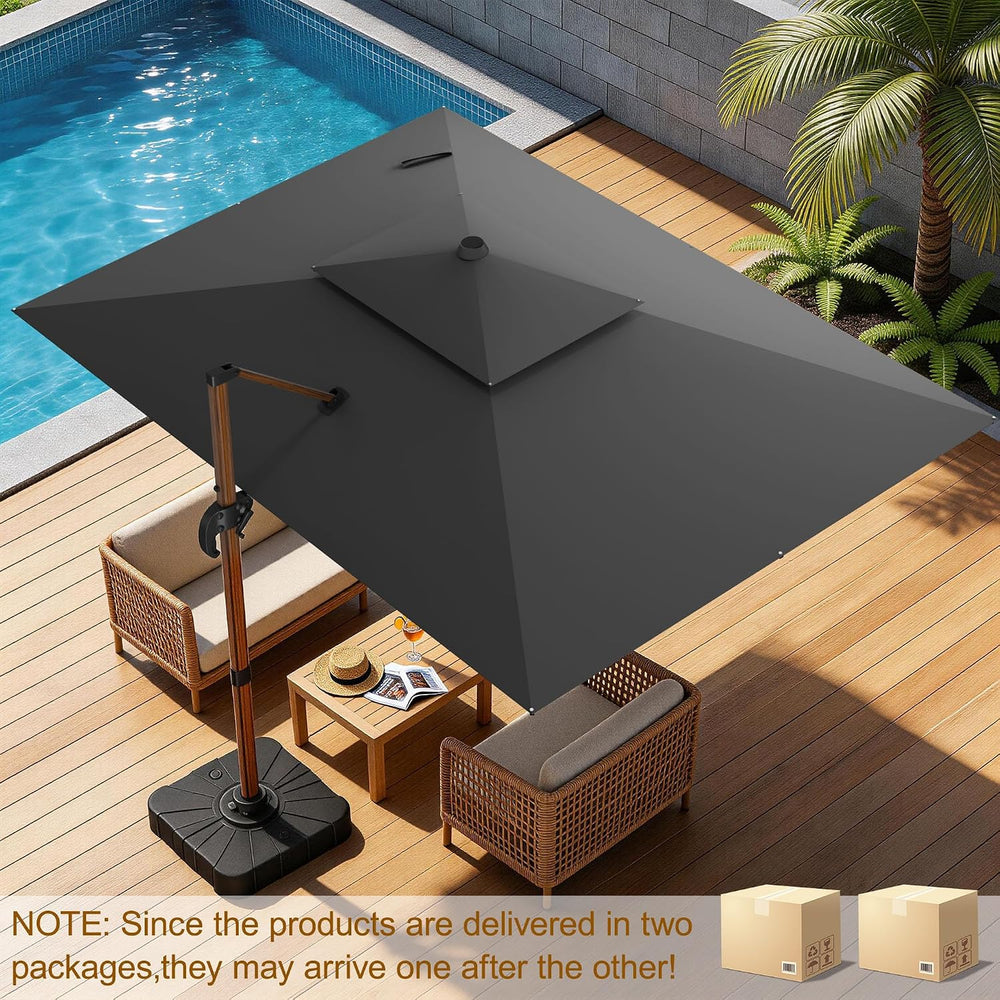 10x13FT Cantilever Outdoor Patio Umbrellas with Base, Double Top Wood Pattern...