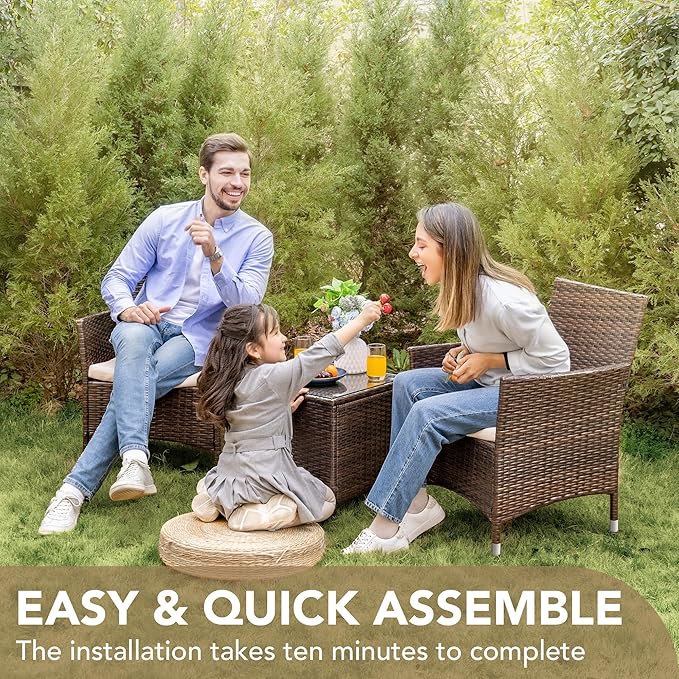 Devoko Patio Porch Furniture Sets 3 Pieces PE Rattan Wicker Chairs with Table...