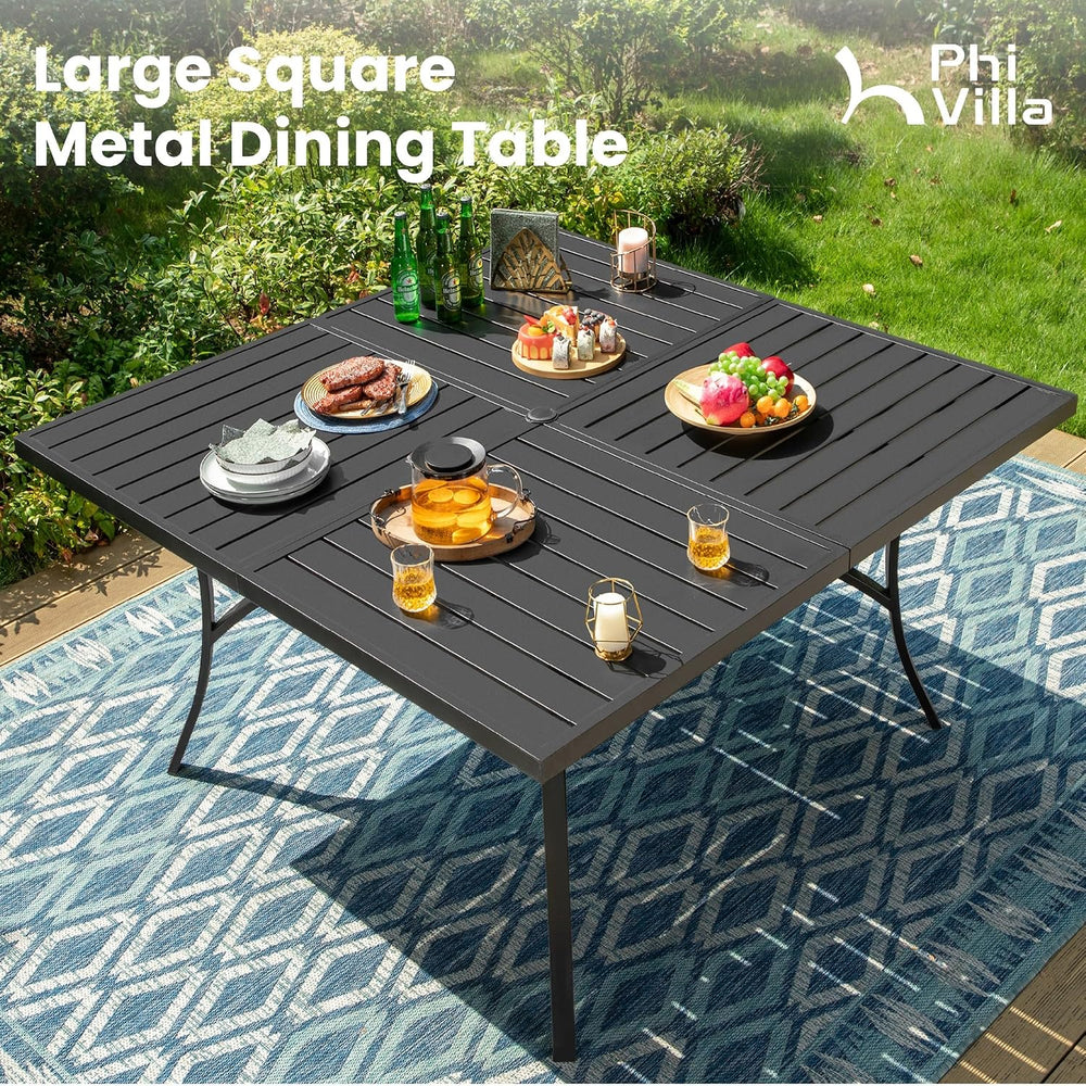 PHI VILLA Outdoor Dining Set for 8, Swivel Mesh Chairs & Square Table,Brown