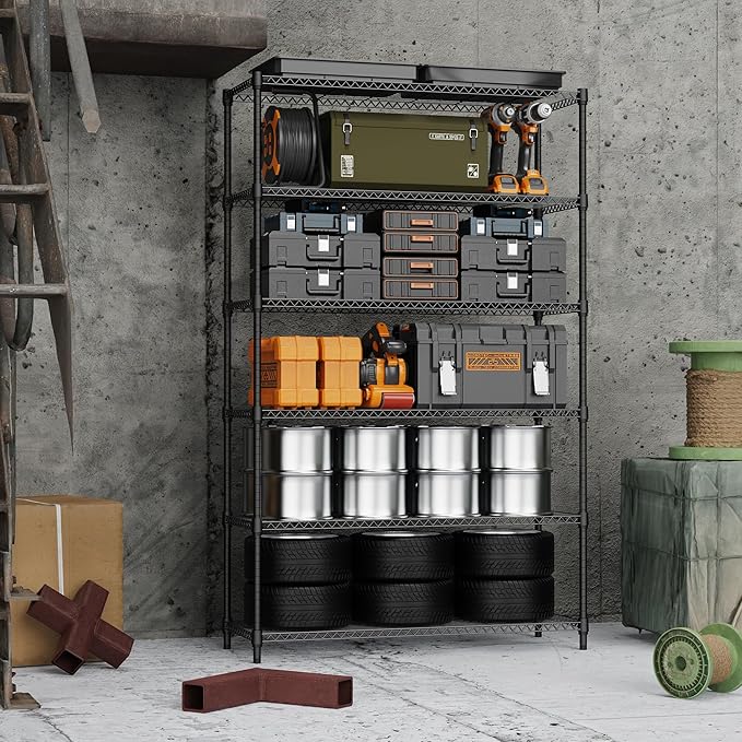 6 Tiers Storage Shelves Load 2100LBS, Metal Shelving Wire Metal Shelving Unit...