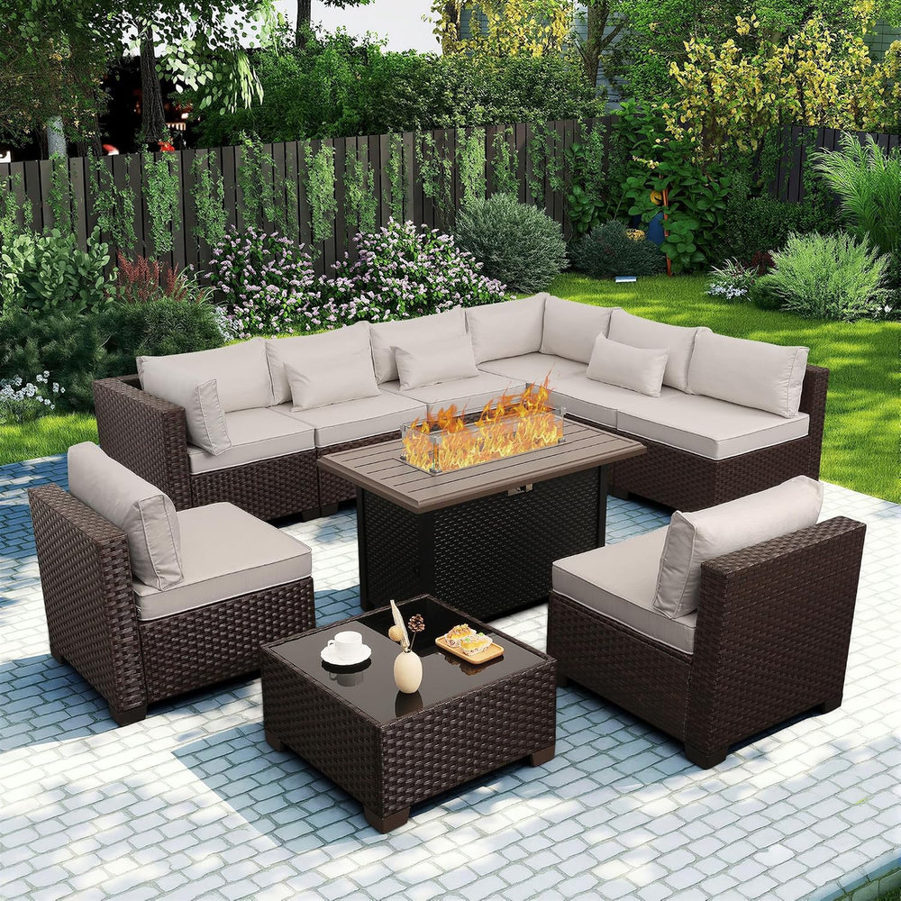 Rattaner 10 Pieces Outdoor Sectional All-Weather Wicker Patio Furniture Set P...