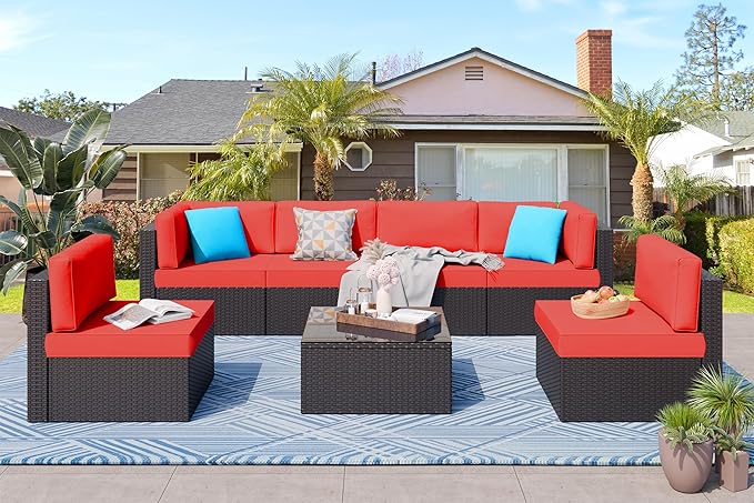 Vongrasig 7 Pieces Patio Furniture Sets, Outdoor Modular Sectional Sofa Patio...