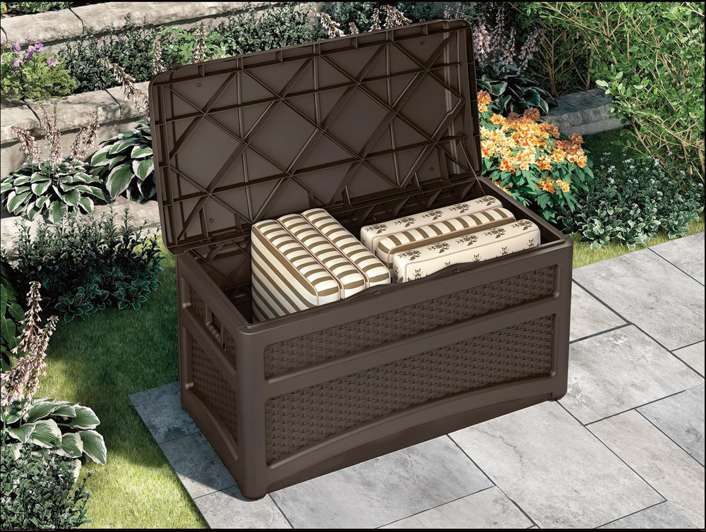 Suncast Durable 73 Gallon Outdoor Resin Storage Chest with Handles, Wheels, a...