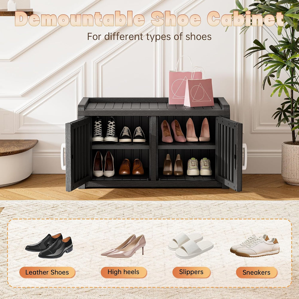 Bifanuo Shoe Storage Cabinet, 2-Door Outdoor Storage Bench with Adjustable Sh...