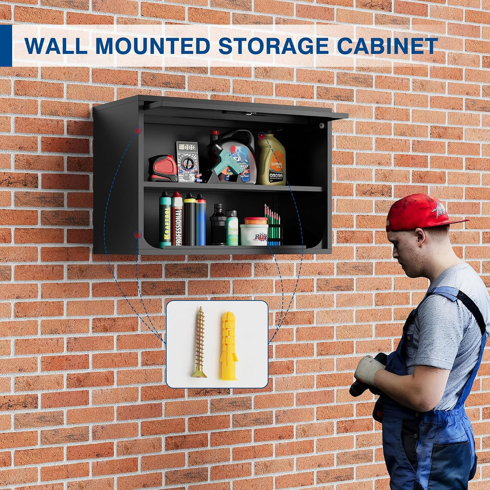 Metal Storage Cabinet Black Wall Cabinets with Shelf and Locking Door - Wall ...