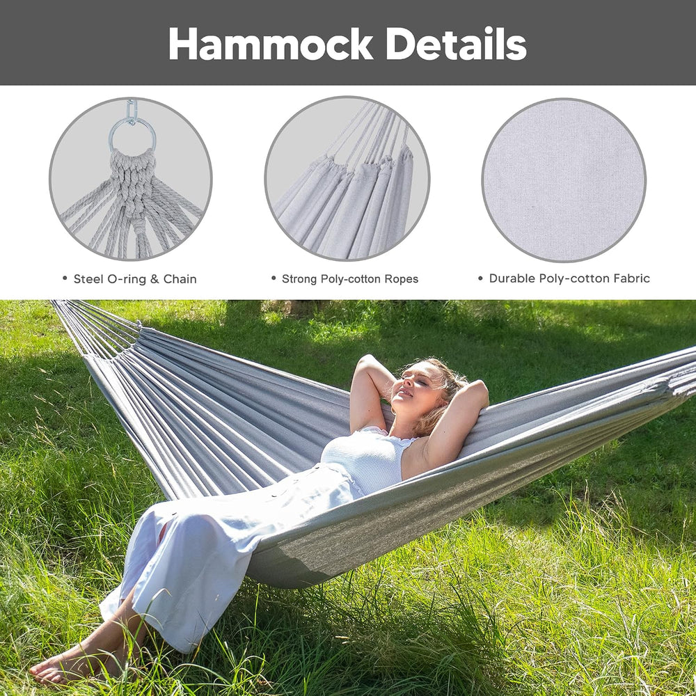 Portable Large Hammock with Stand, Patented, Light Gray