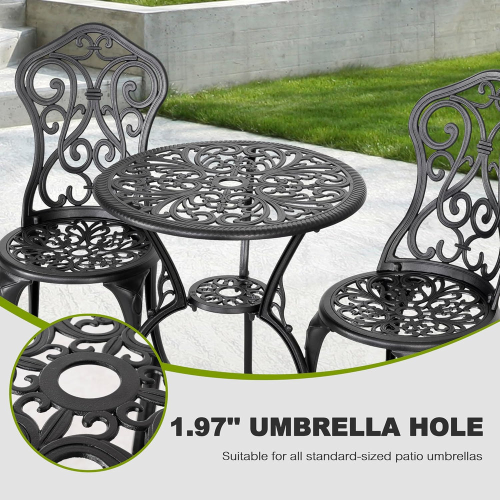 NUU GARDEN 3-Piece Outdoor Bistro Set with 2 Chairs and Round Table with Umbr...