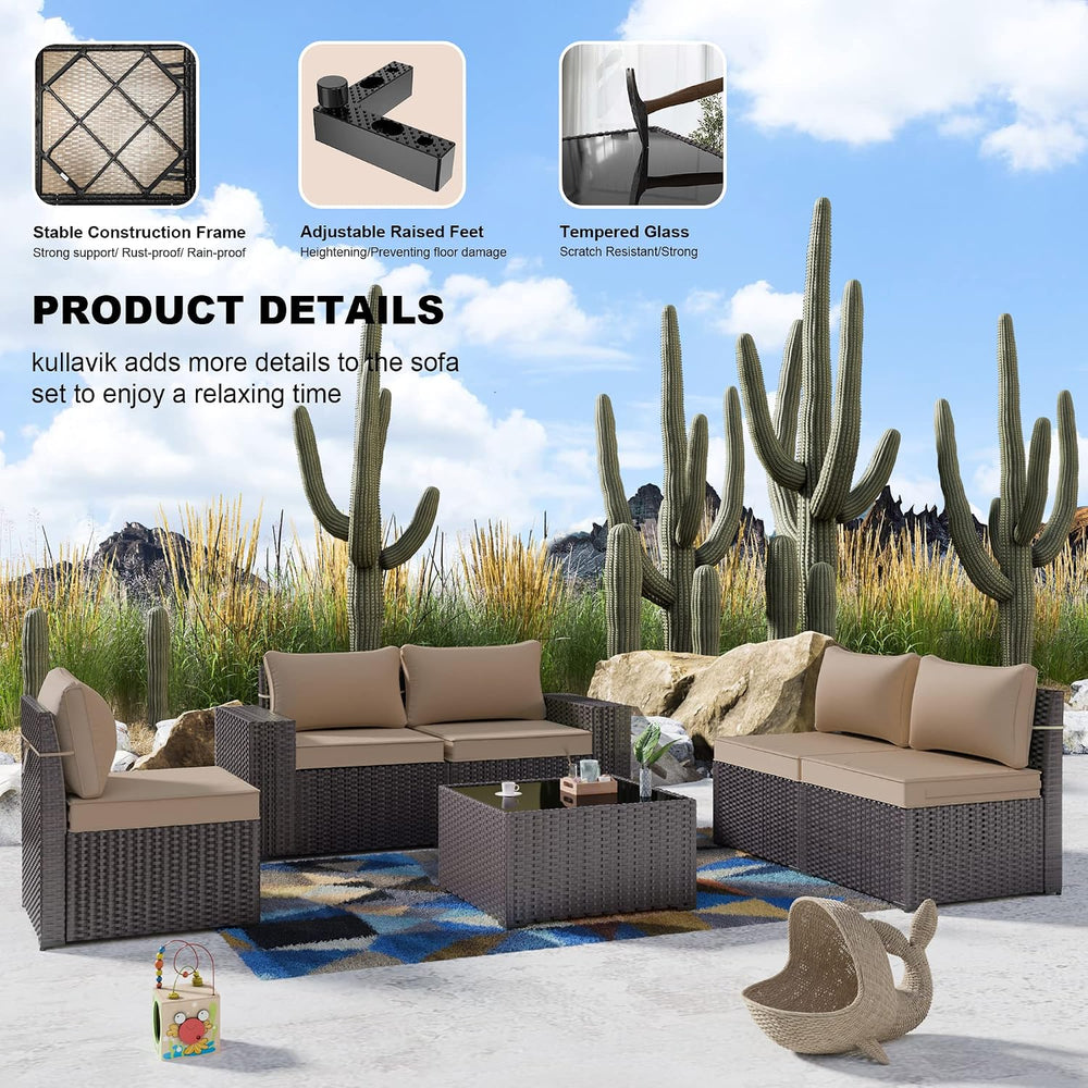 6 Piece Patio Furniture Set, Outdoor Wicker Sectional Sofa