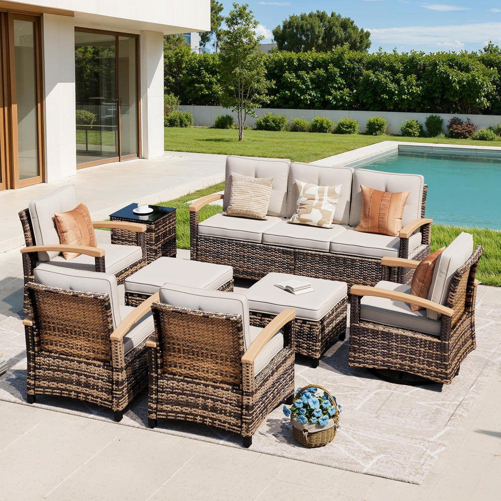MEISSALIVVE 8 Pieces Outdoor Patio Furniture Sets, Wicker Patio Conversation ...