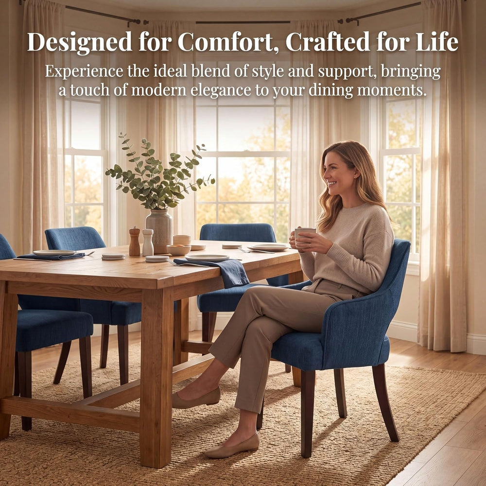 chairus Upholstered Farmhouse Dining Chairs Set of 4, Blue Linen Fabric Dinin...