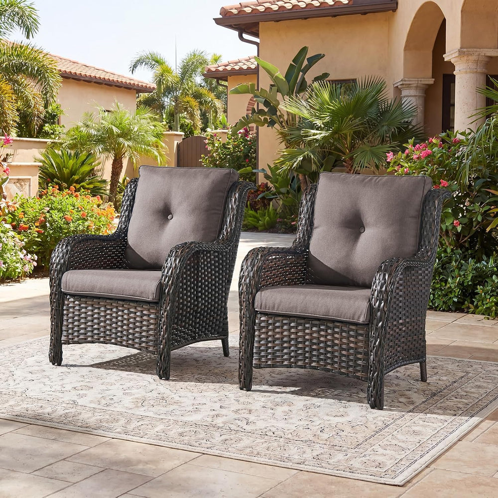 Rilyson Outdoor Wicker Patio Chairs Set of 2, Rattan Dining Chairs Porch Chai...