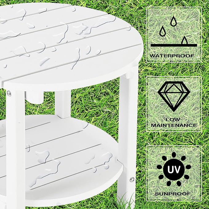 LZRS Round Adirondack Side Table Double End Table, Outdoor Side Tables for Pa...