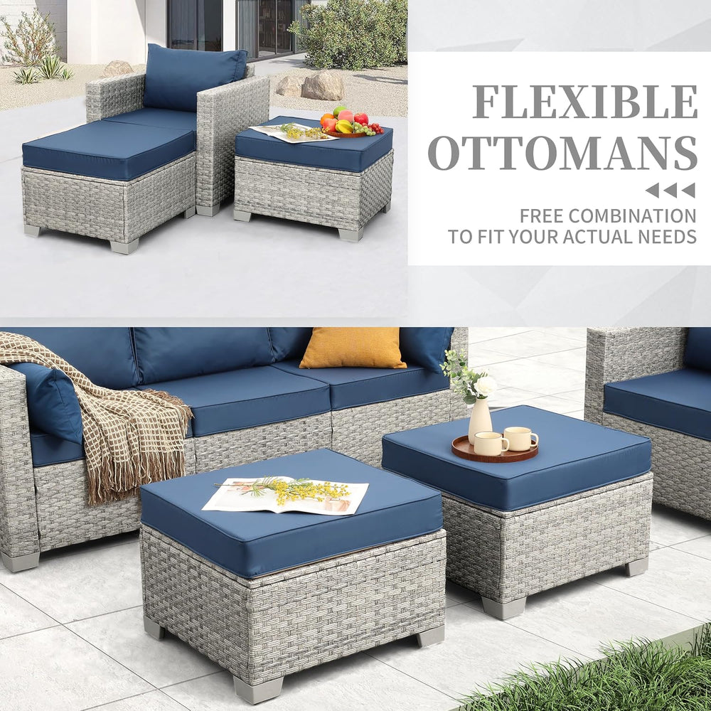 WAROOM Patio Furniture Set 6 Piece PE Rattan Outdoor Conversation Sets Grey W...