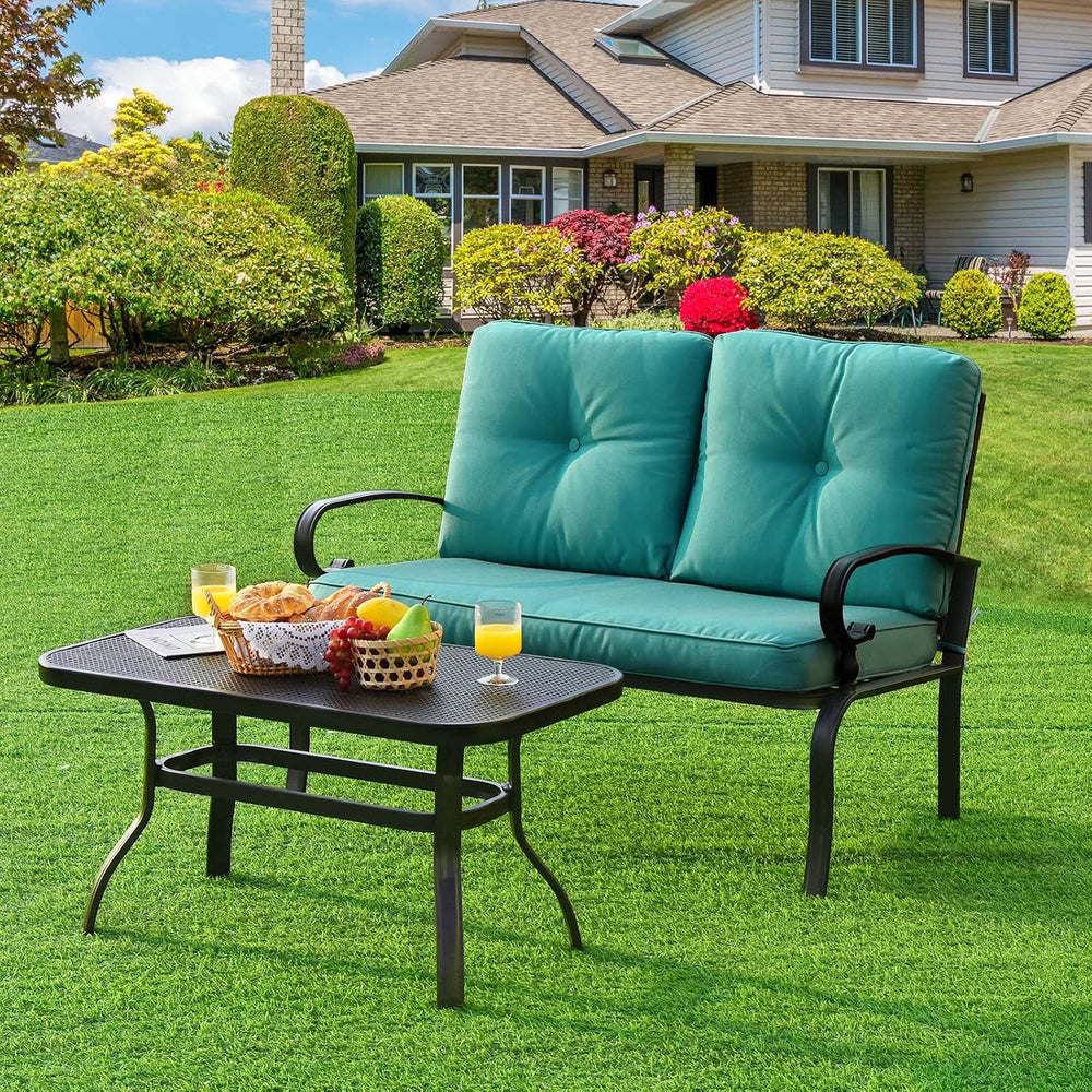 Tangkula Patio Loveseat with Table Set, 2 Seat Cushioned Sofa with Coffee Tab...