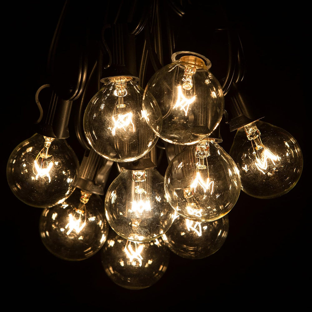 50 Foot Globe String Lights - Set of 50 G40 Clear Bulbs - Black Wire