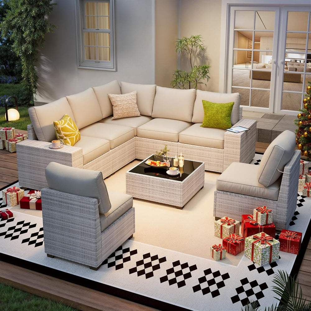 8 Piece outdoor patio sectional furniture set, Modern Modular outdoor sofa