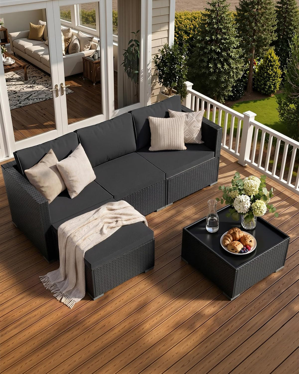 Skyfish Patio Furniture Set - Wide Armrests - All-Weather 5 Piece Outdoor Wic...