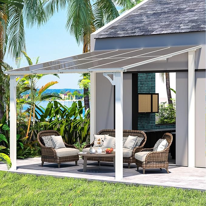 AECOJOY 8' x 8' White Gazebo Outdoor Pergola for Patio, Small Wall-Mo...